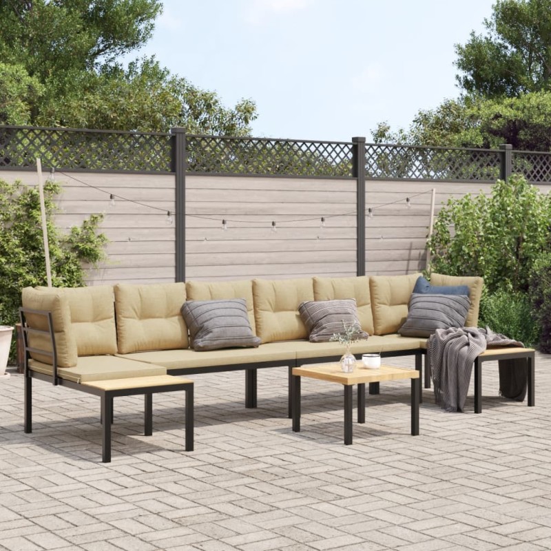 vidaXL 5-tlg. Garten-Sofagarnitur mit Kissen Schwarz Stahl vidaXL 5-tlg. Garten-Sofagarnitur mit Kissen Schwarz Stahl