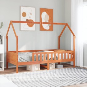 vidaXL Kinderbett Hausbett Wachsbraun 90x190 cm Massivholz Kiefer