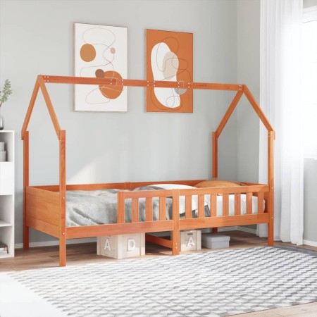 vidaXL Kinderbett Hausbett Wachsbraun 90x190 cm Massivholz Kiefer