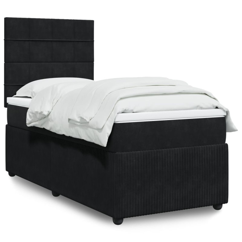 vidaXL Boxspringbett mit Matratze Schwarz 90x190 cm Samt vidaXL Boxspringbett mit Matratze Schwarz 90x190 cm Samt