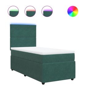 vidaXL Boxspringbett mit Matratze Dunkelgrün 90x200 cm Samt