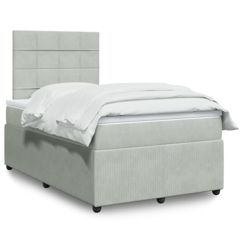 vidaXL Boxspringbett mit Matratze Hellgrau 120x200 cm Samt vidaXL Boxspringbett mit Matratze Hellgrau 120x200 cm Samt