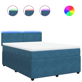 vidaXL Boxspringbett mit Matratze Blau 160x200 cm Samt