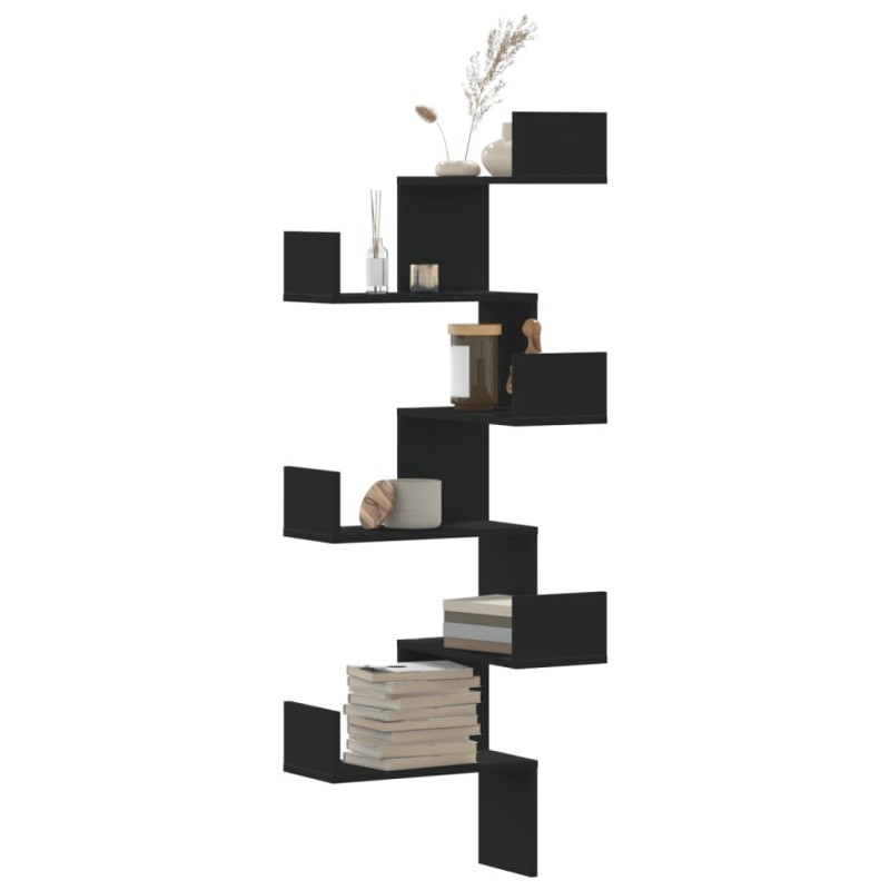 vidaXL Wand-Eckregal Schwarz 45x45x147 cm Holzwerkstoff