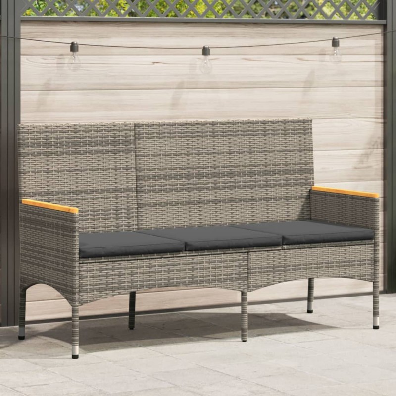 vidaXL Gartenbank 3-Sitzer mit Kissen Grau Poly Rattan vidaXL Gartenbank 3-Sitzer mit Kissen Grau Poly Rattan