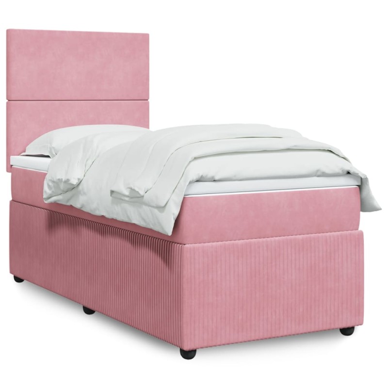 vidaXL Boxspringbett mit Matratze Rosa 100x200 cm Samt vidaXL Boxspringbett mit Matratze Rosa 100x200 cm Samt