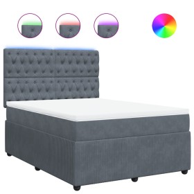 vidaXL Boxspringbett mit Matratze Dunkelgrau 140x200 cm Samt