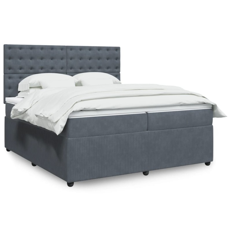 vidaXL Boxspringbett mit Matratze Dunkelgrau 200x200 cm Samt vidaXL Boxspringbett mit Matratze Dunkelgrau 200x200 cm Samt