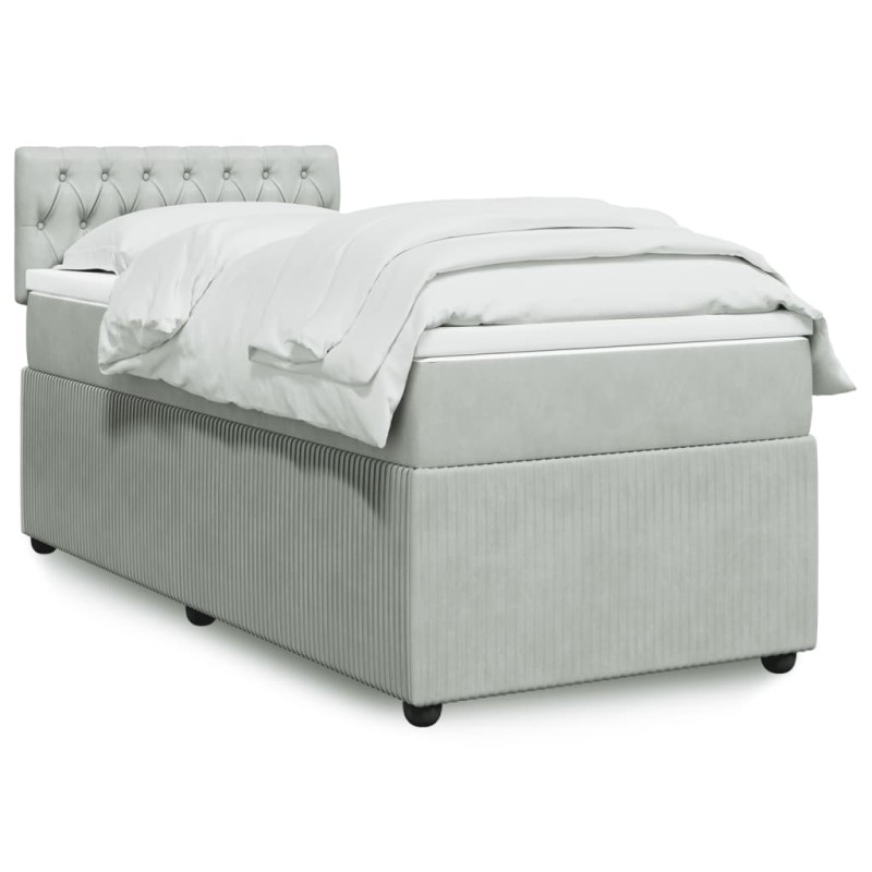 vidaXL Boxspringbett mit Matratze Hellgrau 90x200 cm Samt vidaXL Boxspringbett mit Matratze Hellgrau 90x200 cm Samt