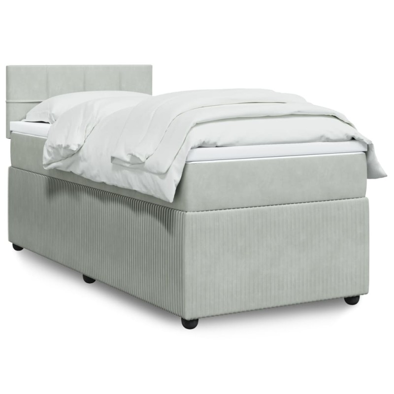 vidaXL Boxspringbett mit Matratze Hellgrau 90x200 cm Samt vidaXL Boxspringbett mit Matratze Hellgrau 90x200 cm Samt