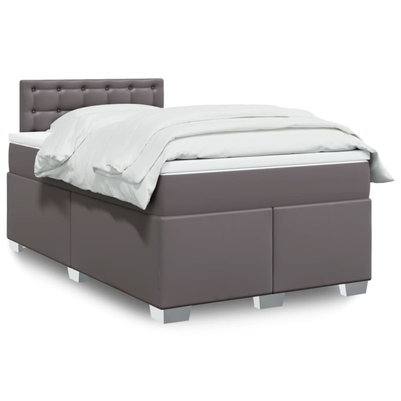 vidaXL Boxspringbett mit Matratze Grau 120x200 cm Kunstleder vidaXL Boxspringbett mit Matratze Grau 120x200 cm Kunstleder
