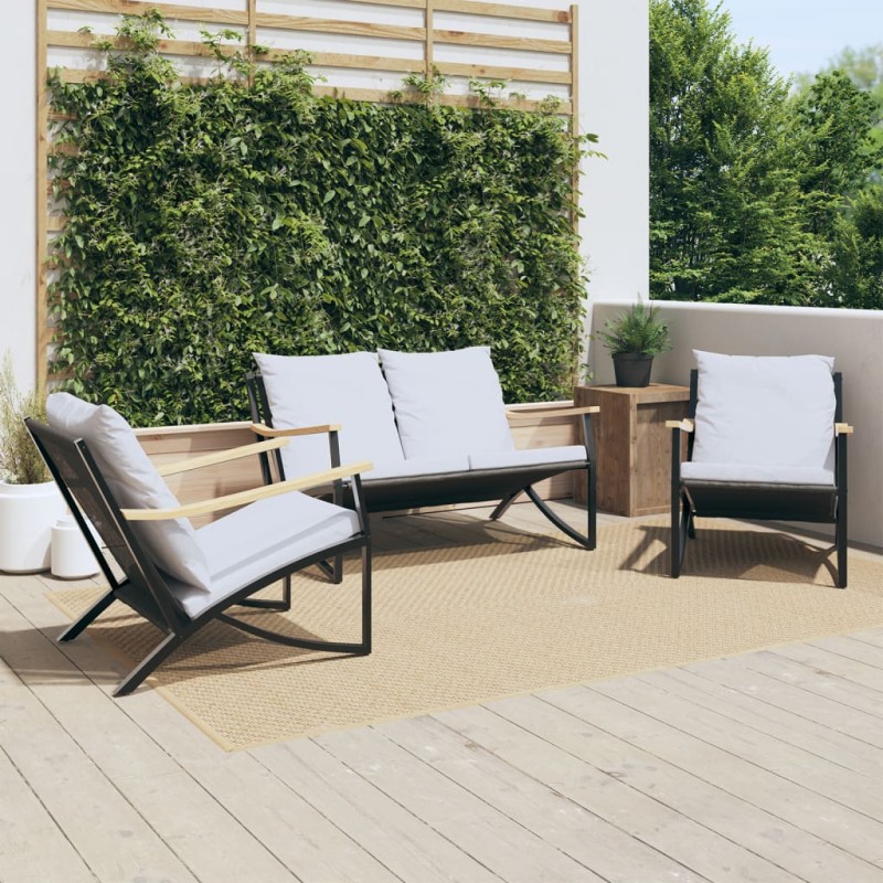 vidaXL 3-tlg. Balkonmöbel-Set mit Kissen Schwarz Stahl vidaXL 3-tlg. Balkonmöbel-Set mit Kissen Schwarz Stahl