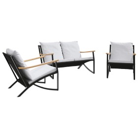 vidaXL 3-tlg. Balkonmöbel-Set mit Kissen Schwarz Stahl