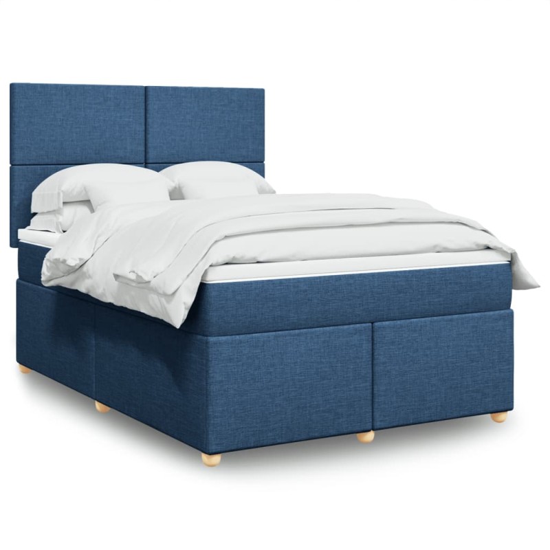 vidaXL Boxspringbett mit Matratze Blau 140x200 cm Stoff vidaXL Boxspringbett mit Matratze Blau 140x200 cm Stoff