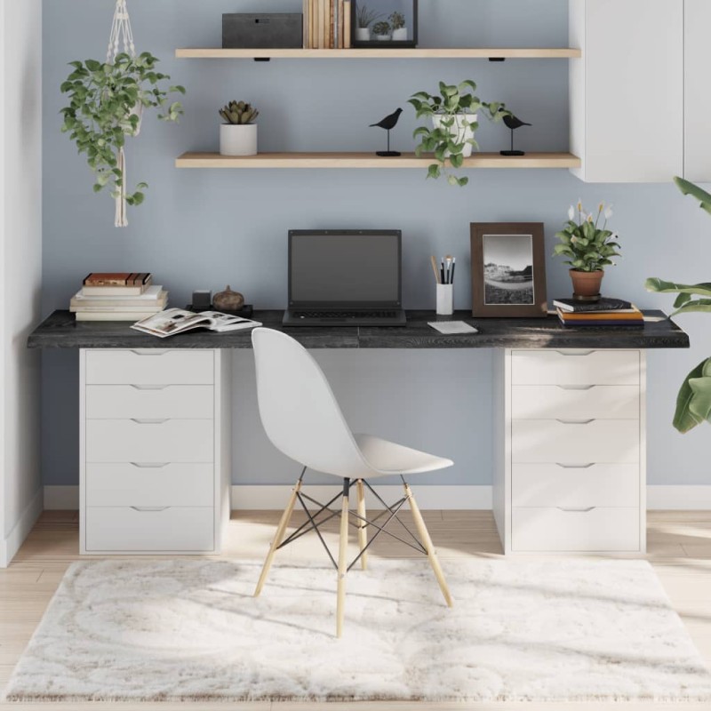 Tischplatte Dunkelgrau 200x60x4 cm Massivholz Eiche Behandelt Tischplatte Dunkelgrau 200x60x4 cm Massivholz Eiche Behandelt