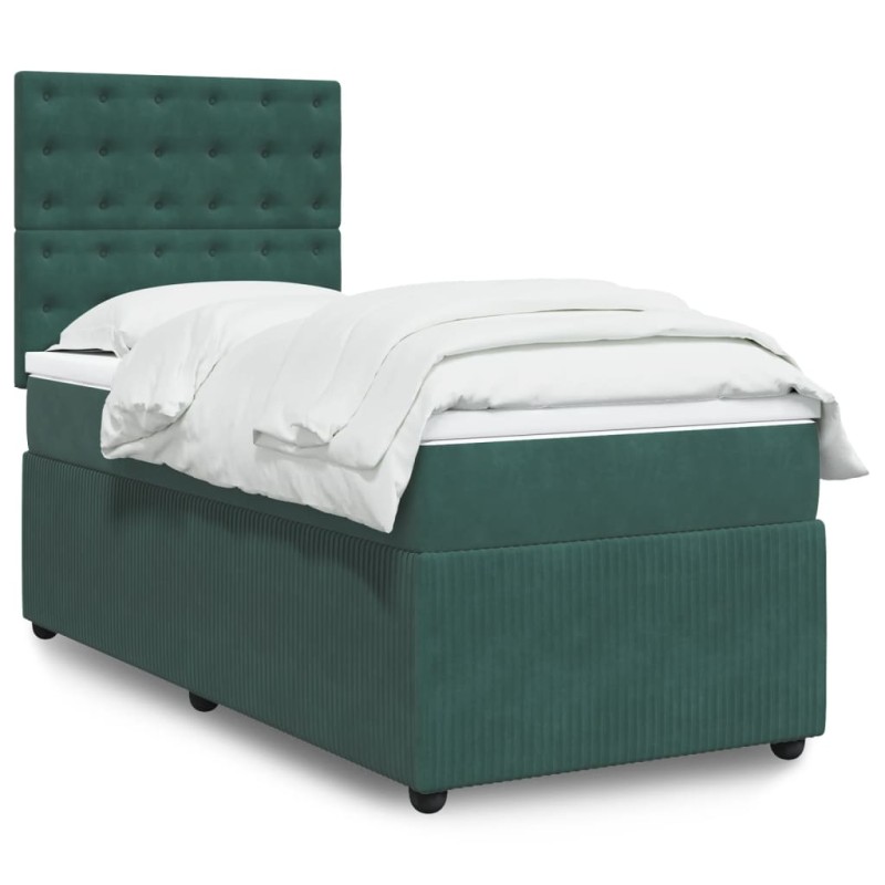 vidaXL Boxspringbett mit Matratze Dunkelgrün 100x200 cm Samt vidaXL Boxspringbett mit Matratze Dunkelgrün 100x200 cm Samt