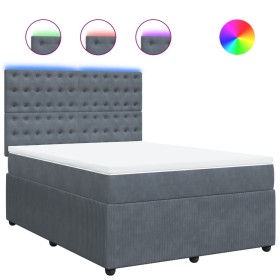 vidaXL Boxspringbett mit Matratze Dunkelgrau 140x200 cm Samt