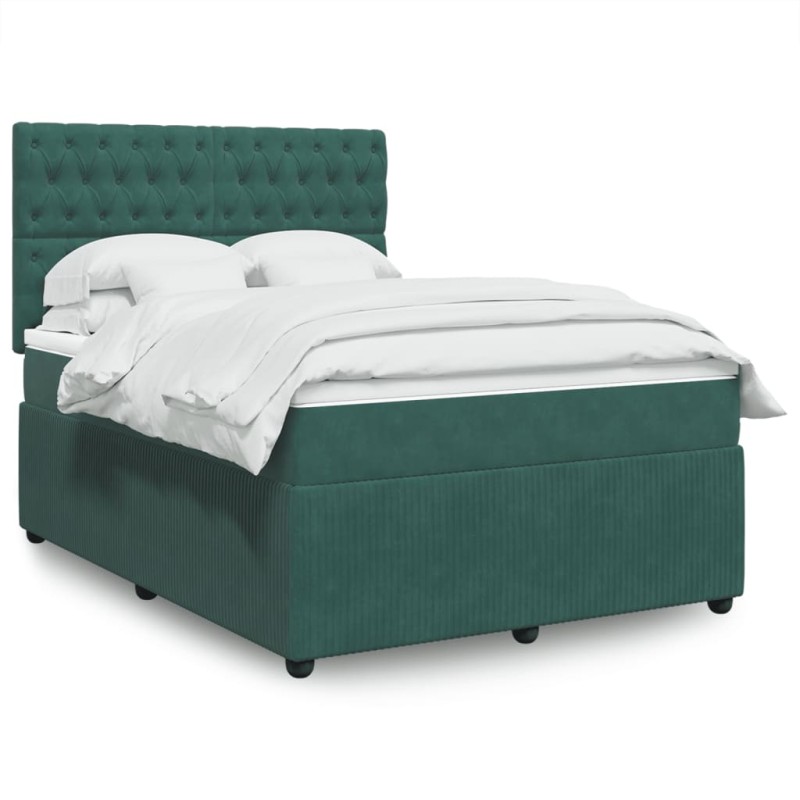 vidaXL Boxspringbett mit Matratze Dunkelgrün 140x200 cm Samt vidaXL Boxspringbett mit Matratze Dunkelgrün 140x200 cm Samt