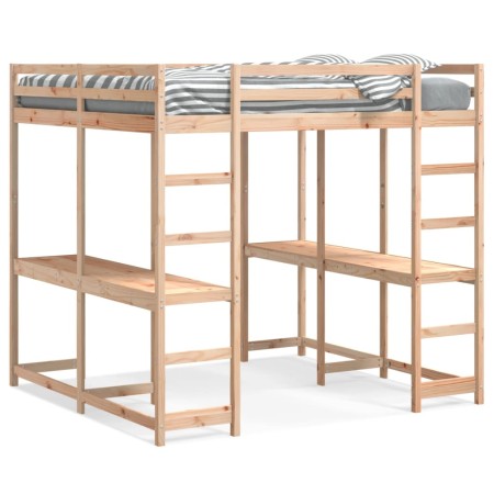 vidaXL Hochbett mit Schreibtisch & Leiter 160x200 cm Massivholz Kiefer