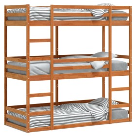 vidaXL Dreifach-Etagenbett Wachsbraun 90x190 cm Massivholz Kiefer