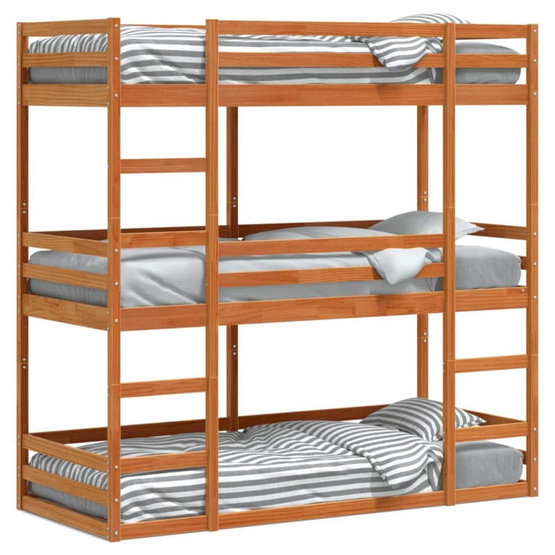 vidaXL Dreifach-Etagenbett Wachsbraun 90x190 cm Massivholz Kiefer vidaXL Dreifach-Etagenbett Wachsbraun 90x190 cm Massivholz Kiefer