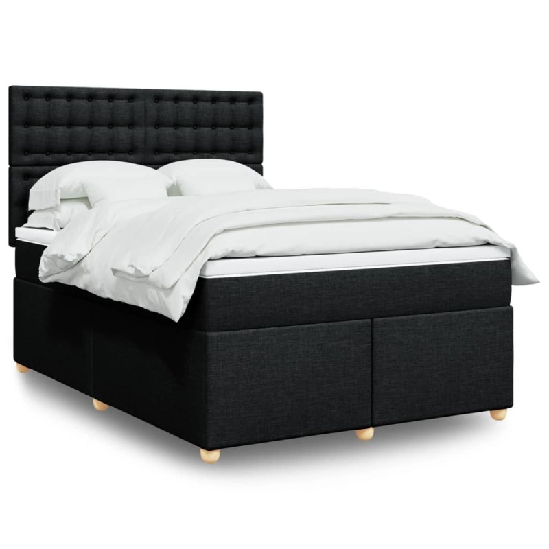 vidaXL Boxspringbett mit Matratze Schwarz 140x190 cm Stoff vidaXL Boxspringbett mit Matratze Schwarz 140x190 cm Stoff
