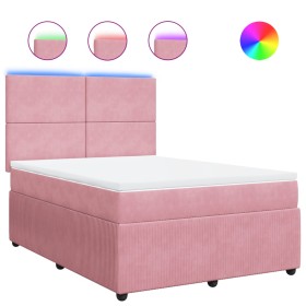 vidaXL Boxspringbett mit Matratze Rosa 140x190 cm Samt