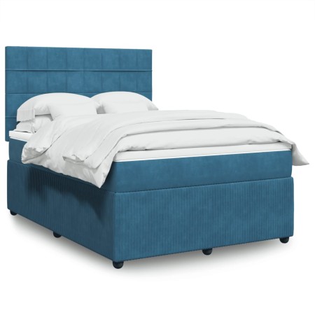 vidaXL Boxspringbett mit Matratze Blau 160x200 cm Samt