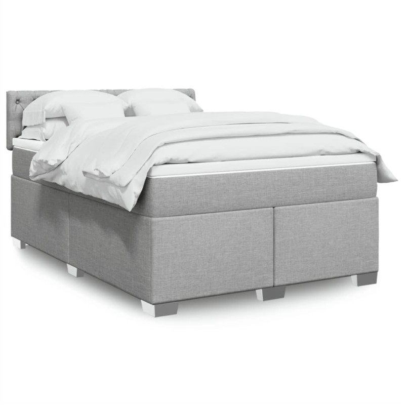 vidaXL Boxspringbett mit Matratze Hellgrau 160x200 cm Stoff vidaXL Boxspringbett mit Matratze Hellgrau 160x200 cm Stoff