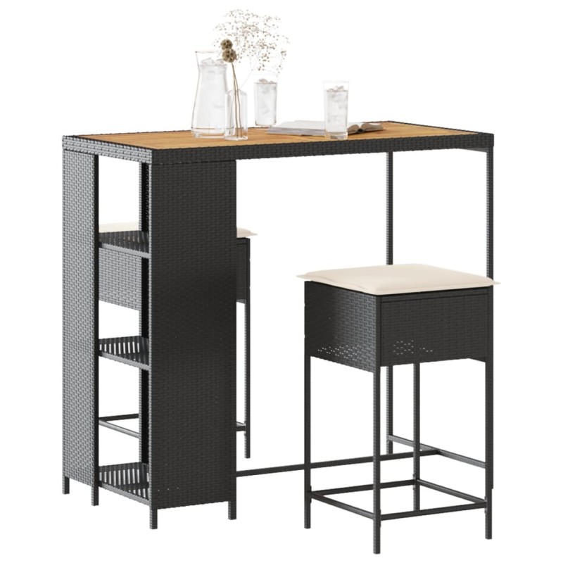 vidaXL 3-tlg. Gartenbar-Set mit Kissen Schwarz Poly Rattan vidaXL 3-tlg. Gartenbar-Set mit Kissen Schwarz Poly Rattan