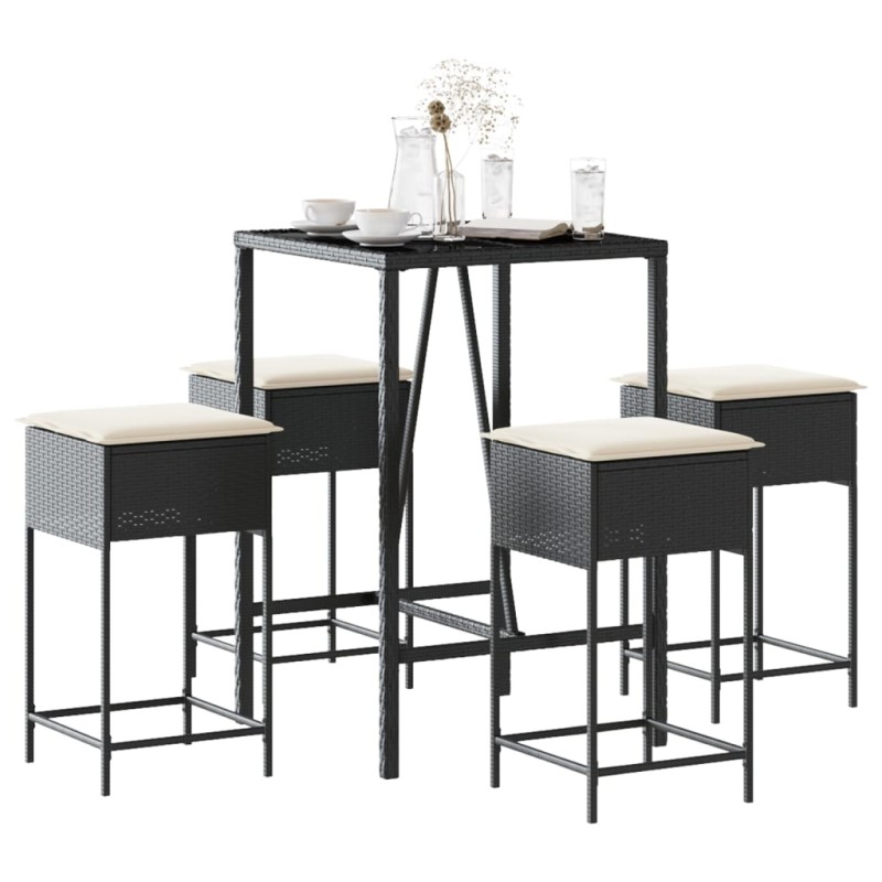 vidaXL 5-tlg. Gartenbar-Set mit Kissen Schwarz Poly Rattan vidaXL 5-tlg. Gartenbar-Set mit Kissen Schwarz Poly Rattan