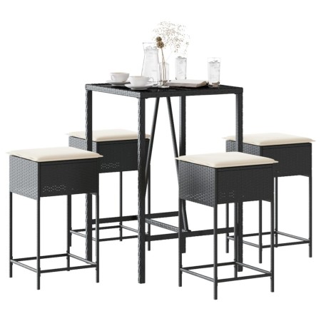vidaXL 5-tlg. Gartenbar-Set mit Kissen Schwarz Poly Rattan
