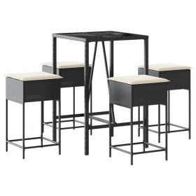 vidaXL 5-tlg. Gartenbar-Set mit Kissen Schwarz Poly Rattan