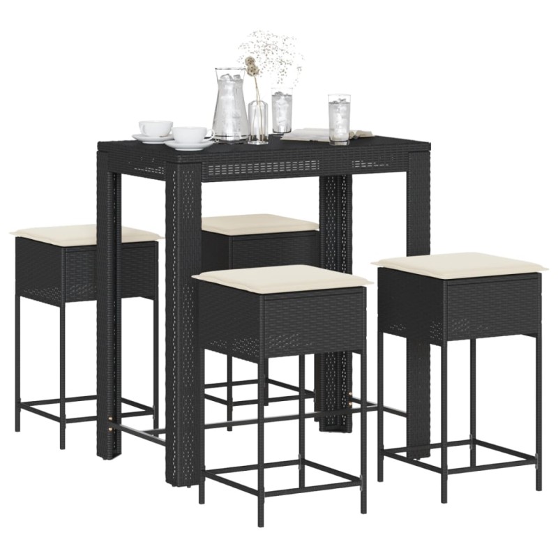 vidaXL 5-tlg. Gartenbar-Set mit Kissen Schwarz Poly Rattan vidaXL 5-tlg. Gartenbar-Set mit Kissen Schwarz Poly Rattan
