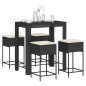vidaXL 5-tlg. Gartenbar-Set mit Kissen Schwarz Poly Rattan vidaXL 5-tlg. Gartenbar-Set mit Kissen Schwarz Poly Rattan
