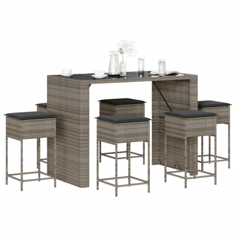 vidaXL 7-tlg. Gartenbar-Set mit Kissen Grau Poly Rattan vidaXL 7-tlg. Gartenbar-Set mit Kissen Grau Poly Rattan