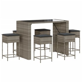 vidaXL 7-tlg. Gartenbar-Set mit Kissen Grau Poly Rattan