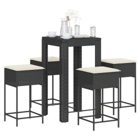 vidaXL 5-tlg. Gartenbar-Set mit Kissen Schwarz Poly Rattan