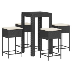 vidaXL 5-tlg. Gartenbar-Set mit Kissen Schwarz Poly Rattan