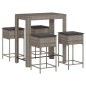 vidaXL 5-tlg. Gartenbar-Set mit Kissen Grau Poly Rattan vidaXL 5-tlg. Gartenbar-Set mit Kissen Grau Poly Rattan