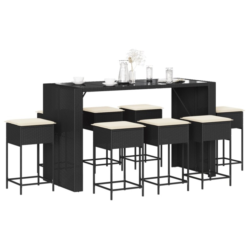 vidaXL 9-tlg. Gartenbar-Set mit Kissen Schwarz Poly Rattan vidaXL 9-tlg. Gartenbar-Set mit Kissen Schwarz Poly Rattan