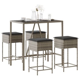 vidaXL 5-tlg. Gartenbar-Set mit Kissen Grau Poly Rattan