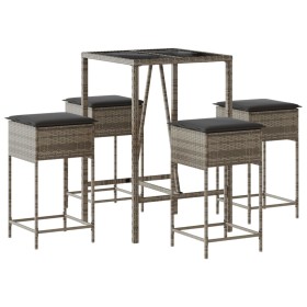 vidaXL 5-tlg. Gartenbar-Set mit Kissen Grau Poly Rattan