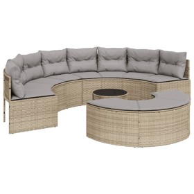 vidaXL 3-tlg. Garten-Sofagarnitur Halbrund Beige Poly-Rattan
