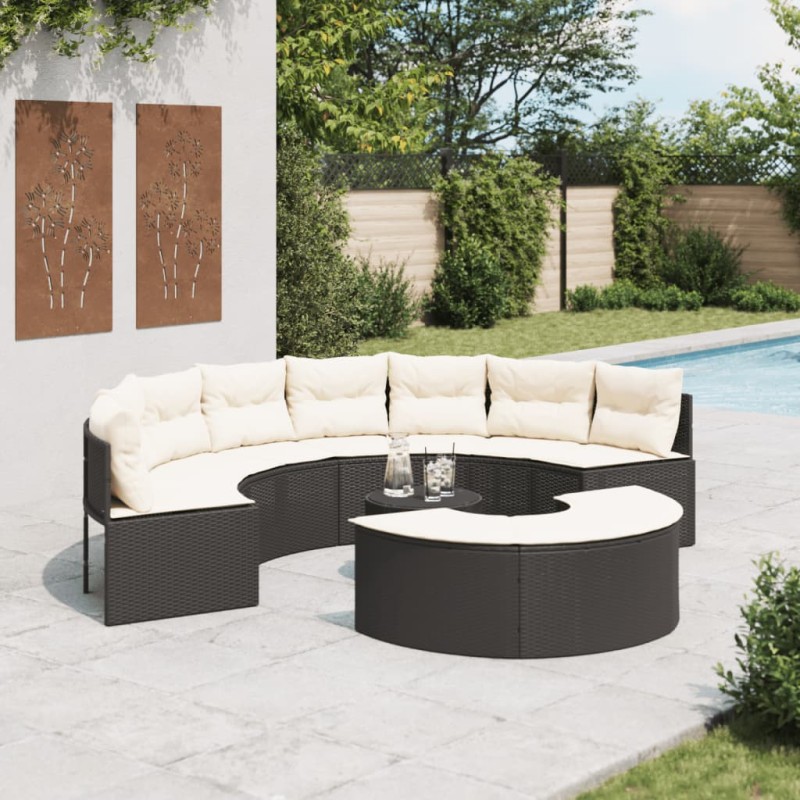 vidaXL 3-tlg. Garten-Sofagarnitur Halbrund Schwarz Poly-Rattan vidaXL 3-tlg. Garten-Sofagarnitur Halbrund Schwarz Poly-Rattan