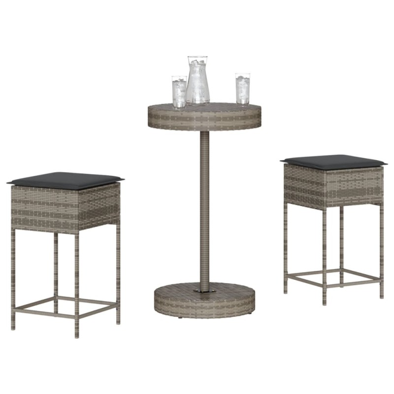 vidaXL 3-tlg. Gartenbar-Set mit Kissen Grau Poly Rattan vidaXL 3-tlg. Gartenbar-Set mit Kissen Grau Poly Rattan