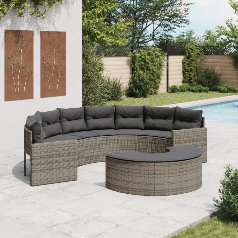 vidaXL 2-tlg. Garten-Sofagarnitur Halbrund Grau Poly Rattan vidaXL 2-tlg. Garten-Sofagarnitur Halbrund Grau Poly Rattan