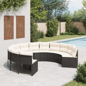 vidaXL Gartensofa mit Kissen Rund Schwarz Poly-Rattan
