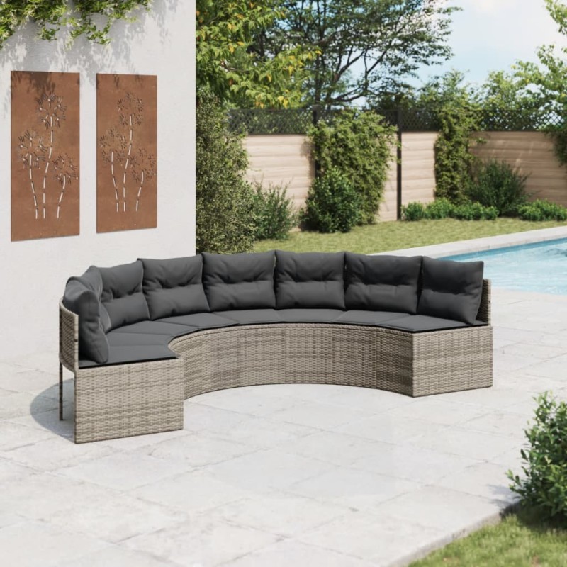 vidaXL Gartensofa mit Kissen Halbrund Grau Poly Rattan vidaXL Gartensofa mit Kissen Halbrund Grau Poly Rattan