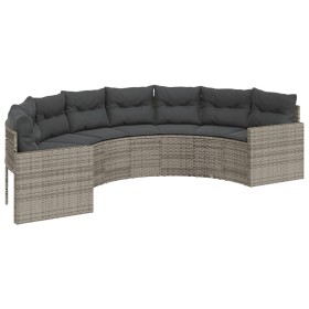 vidaXL Gartensofa mit Kissen Halbrund Grau Poly Rattan